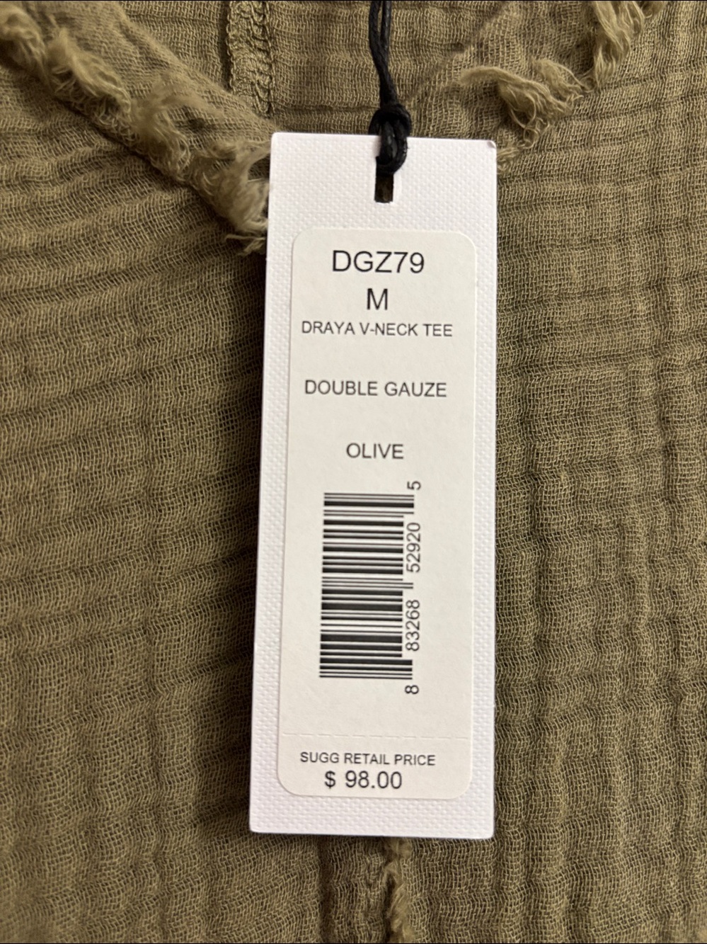NWT Michael Stars Draya V-Neck Cotton Double Gauze Top Olive Size Medium - Picture 6 of 10